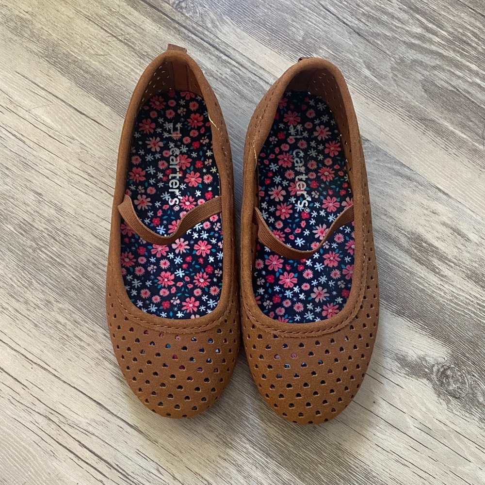 Carter's Brown Perforated Shoes with Floral Interior